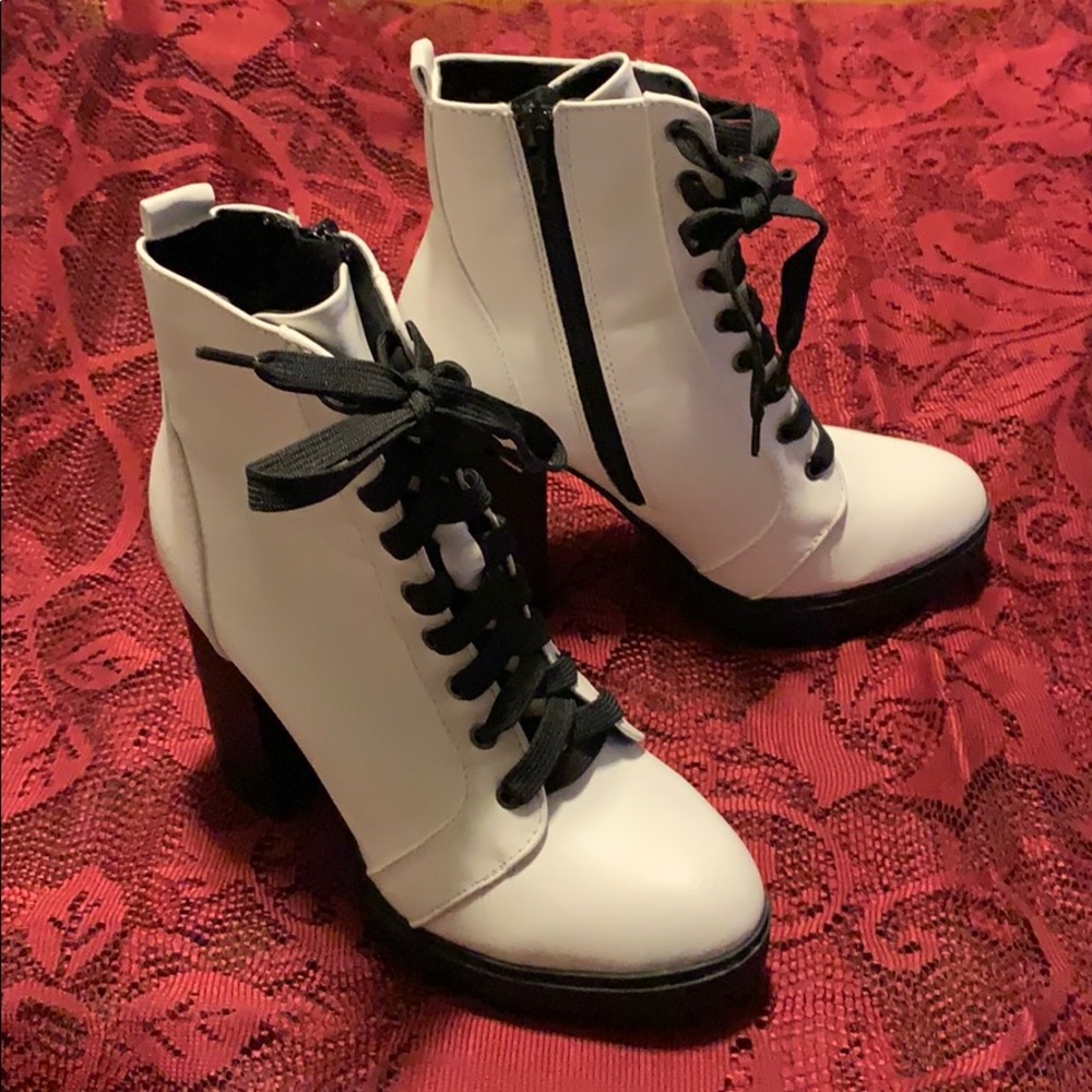 White Combat Heel Booties